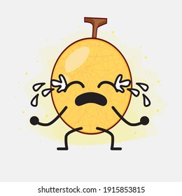 Vector Illustration of Yellow Honeydew Melon Character with cute face, simple hands and leg line art on Isolated Background. Flat cartoon doodle style.