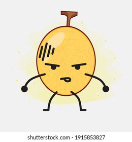 Vector Illustration of Yellow Honeydew Melon Character with cute face, simple hands and leg line art on Isolated Background. Flat cartoon doodle style.