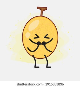 Vector Illustration of Yellow Honeydew Melon Character with cute face, simple hands and leg line art on Isolated Background. Flat cartoon doodle style.