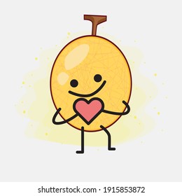 Vector Illustration of Yellow Honeydew Melon Character with cute face, simple hands and leg line art on Isolated Background. Flat cartoon doodle style.