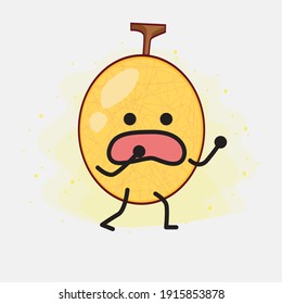 Vector Illustration of Yellow Honeydew Melon Character with cute face, simple hands and leg line art on Isolated Background. Flat cartoon doodle style.