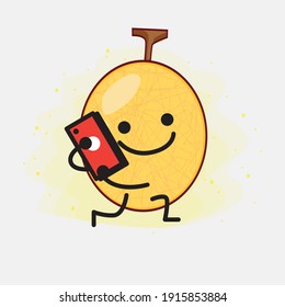 Vektorgrafik des Gelben Honeydew Melon Charakters mit süßem Gesicht, einfachen Händen und Beinlinien Kunst auf isoliertem Hintergrund. Flacher Cartoon-Doodle-Stil.
