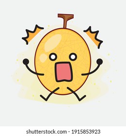 Vektorgrafik des Gelben Honeydew Melon Charakters mit süßem Gesicht, einfachen Händen und Beinlinien Kunst auf isoliertem Hintergrund. Flacher Cartoon-Doodle-Stil.