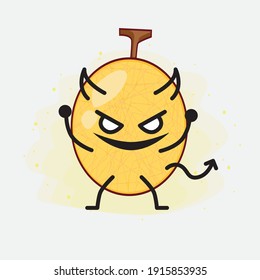 Vector Illustration of Yellow Honeydew Melon Character with cute face, simple hands and leg line art on Isolated Background. Flat cartoon doodle style.