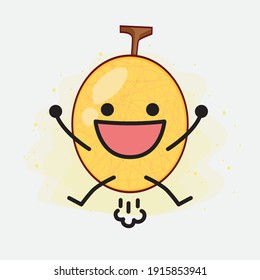 Vector Illustration of Yellow Honeydew Melon Character with cute face, simple hands and leg line art on Isolated Background. Flat cartoon doodle style.