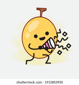 Vektorgrafik des Gelben Honeydew Melon Charakters mit süßem Gesicht, einfachen Händen und Beinlinien Kunst auf isoliertem Hintergrund. Flacher Cartoon-Doodle-Stil.
