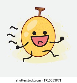 Vector Illustration of Yellow Honeydew Melon Character with cute face, simple hands and leg line art on Isolated Background. Flat cartoon doodle style.