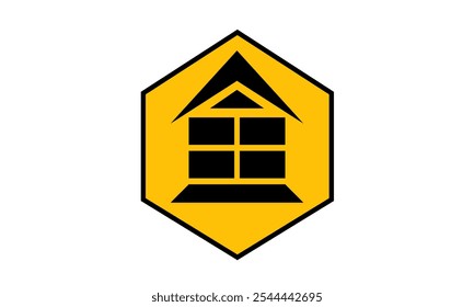 Ilustración vectorial de un ícono amarillo del logotipo de la casa. Su diseño geométrico transmite el concepto de hogar, seguridad y simplicidad. Ideal para temas inmobiliarios, de construcción y arquitectura.