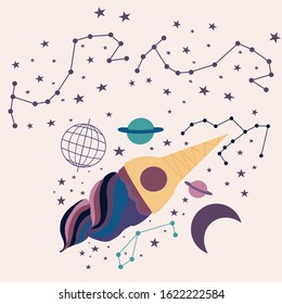 vector illustration with yellow ice cream space ship,perfect to use on the web or in print