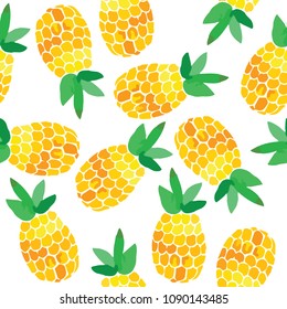 Vector illustration of yellow ink painted pineapple pattern set