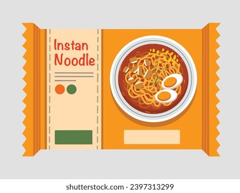 Ilustración vectorial de fideos instantáneos amarillos con aislamiento sobre fondo blanco