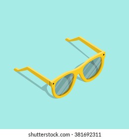 Vector illustration of yellow isometric hipster sunglasses in cartoon style isolated on the background