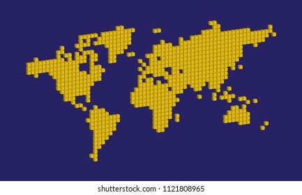 Vector illustration of yellow isometric square shape world map