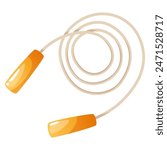 Vector illustration of a yellow jump rope on a white background. Fitness jump rope for exercises, sports equipment for jumping, equipment for sports and fitness. Sports activity and cardio training.