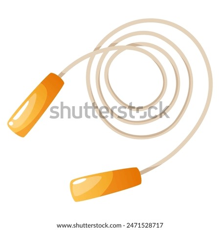 Vector illustration of a yellow jump rope on a white background. Fitness jump rope for exercises, sports equipment for jumping, equipment for sports and fitness. Sports activity and cardio training.