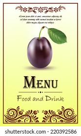 Vector illustration. Yellow label with purple plum.