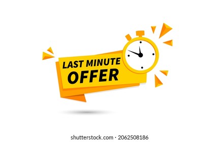 vector illustration yellow last minute offer button sign, flat modern label, alarm clock countdown logo