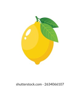 Vector illustration of Yellow Lemon with Single Green Leaf, Simple Citrus Fruit icon.