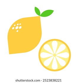 Vector illustration of a yellow lemon and a lemon slice