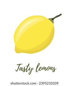 Vector illustration of yellow lemons on a branch. Vegetables, fruits, kitchen, cooking, eating, drinking tea, gardening designs.