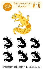 Ilustración vectorial de un lagarto amarillo. Juego para niños - encuentra la sombra correcta.