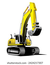 Vector illustration of a yellow loader on a white background.