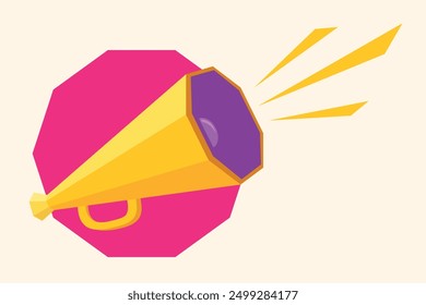 Vector illustration of yellow loudspeaker. Retro yellow megaphone.