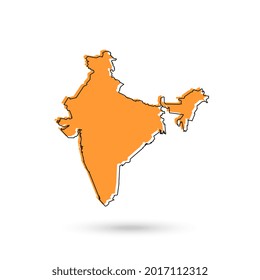 Ilustración vectorial del mapa amarillo de la India sobre fondo blanco