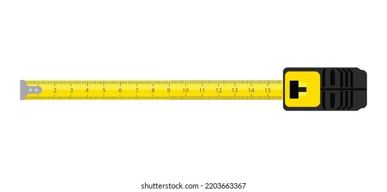 Vector illustration yellow measuring roulette isolated on white background top view. Construction tool. Tape measure icon, symbol