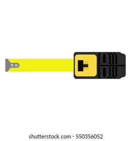 Vector illustration yellow measuring roulette isolated on white background top view. Construction tool. Tape measure icon, symbol