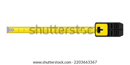 Vector illustration yellow measuring roulette isolated on white background top view. Construction tool. Tape measure icon, symbol