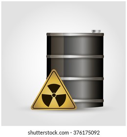 Vector illustration of yellow metal barrel with nuclear waste