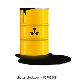 Vector illustration of yellow metal barrel with nuclear waste