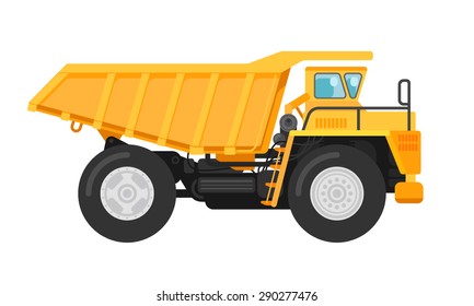 Vector Illustration Of A Yellow Mining Dump Truck Tipper Side View