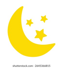 Vector illustration of the yellow moon icon with stars. The weather forecast icon.