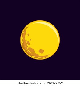 vector illustration, yellow moon on dark purple / blue background, visible craters on the moon