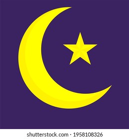 ilustración vectorial de la luna amarilla y la estrella en fondo azul