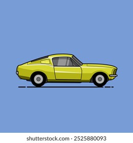 Ilustración vectorial de un coche amarillo del músculo conveniente para el uso como cubierta de la etiqueta engomada, y completa un trabajo del diseño de la ilustración