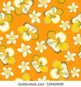 Vector illustration of yellow, neutral and brown hibiscus flowers.