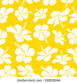 Vector illustration. Vector illustration of yellow and neutral hibiscus flowers. Seamless pattern with yellow and neutral flowers.