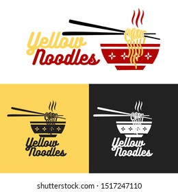 Vector illustration of yellow noodle logo in a bowl With different Background .Graphic  icon symbol for cafe, restaurant, cooking business. 