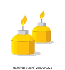 Vector illustration of yellow oil lamp or Pelita, traditional Malay oil lamp lit up during Ramadan and Hari Raya Aidilfitri