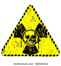 Vector illustration yellow old triangle radiation sign and abstract grunge skull