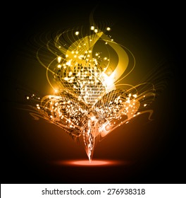 Vector illustration of yellow orange abstract background with blurred magic neon light curved lines. wave. Technology background for computer graphic website internet. infographics.