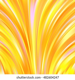 Vector illustration of yellow, orange abstract background with blurred light curved lines. Vector geometric illustration.