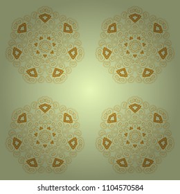 Vector illustration. Vector yellow, orange and beige simple mandala optical illusion, psychedelic trippy abstract seamless pattern texture.
