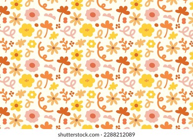Vector illustration of yellow and orange flower patterns for autumn background, wallpaper, backdrop, fabric print, decoration, blossom, blooming, banner, poster, duvet, garment, kid clothes, nature