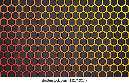 Vector illustration yellow orange line hexagon with black background.