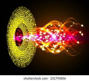 Vector illustration of yellow orange pink abstract background with blurred magic neon light curved lines. wave. Technology background for computer graphic website internet.