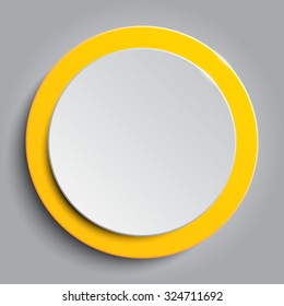 Vector illustration of yellow paper circle notes. Empty label round sticker, tag. Blank templates of a price tags. Mockup for your business presentation. Abstract background, banner, card.